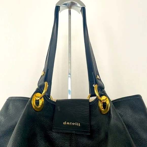 BORSE DATELLI BLACK PEBBLED LEATHER JUMBO SHOULDER BAG MAGNETIC CLOSURE - Picture 15 of 15